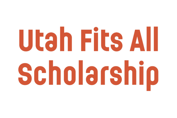 The image displays the words Utah Fits All Scholarship in bold, orange text on a plain white background.